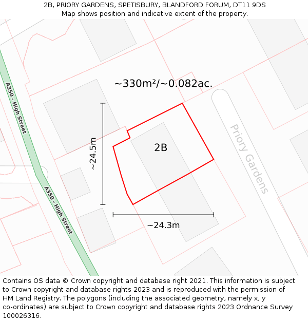 2B, PRIORY GARDENS, SPETISBURY, BLANDFORD FORUM, DT11 9DS: Plot and title map