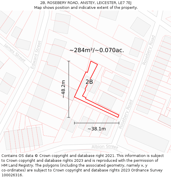 2B, ROSEBERY ROAD, ANSTEY, LEICESTER, LE7 7EJ: Plot and title map