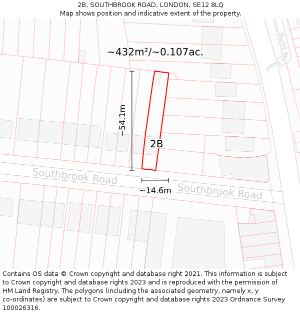2B, SOUTHBROOK ROAD, LONDON, SE12 8LQ: Plot and title map