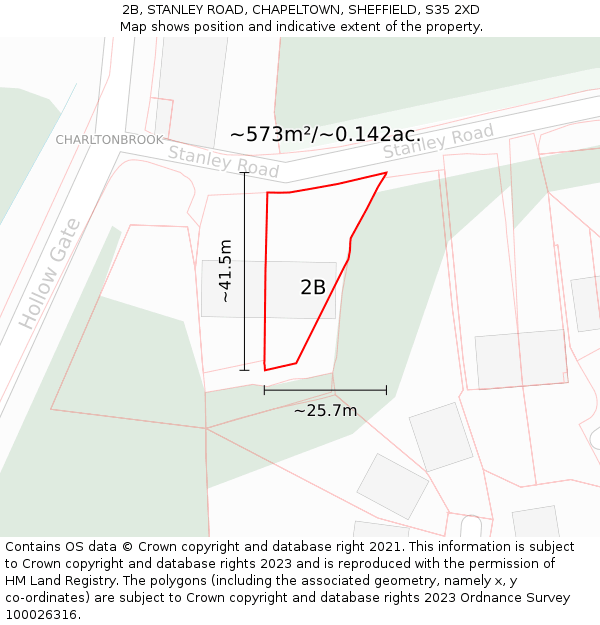 2B, STANLEY ROAD, CHAPELTOWN, SHEFFIELD, S35 2XD: Plot and title map
