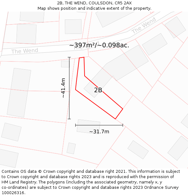 2B, THE WEND, COULSDON, CR5 2AX: Plot and title map
