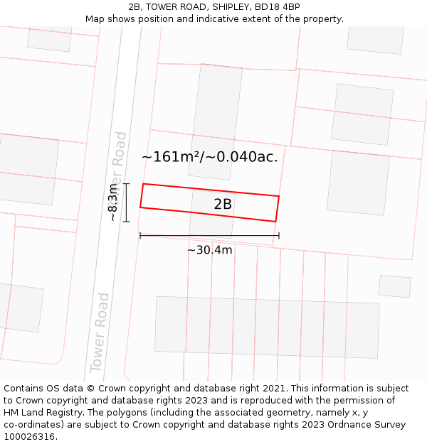 2B, TOWER ROAD, SHIPLEY, BD18 4BP: Plot and title map