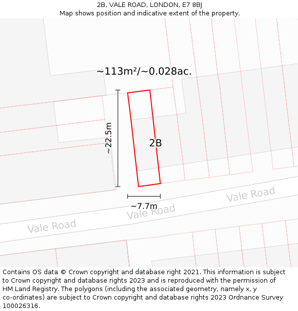 2B, VALE ROAD, LONDON, E7 8BJ: Plot and title map