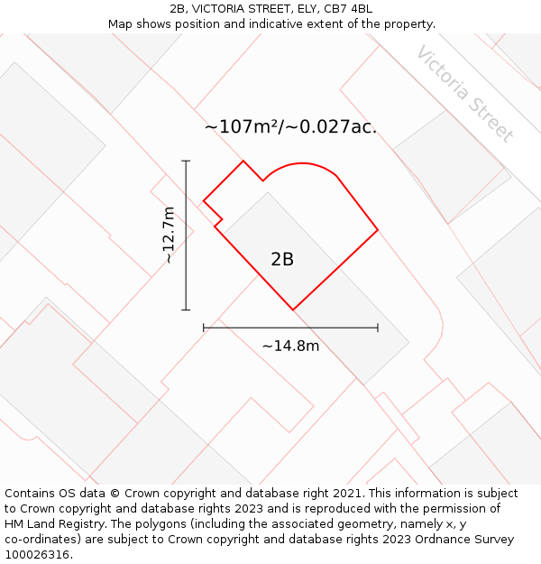 2B, VICTORIA STREET, ELY, CB7 4BL: Plot and title map