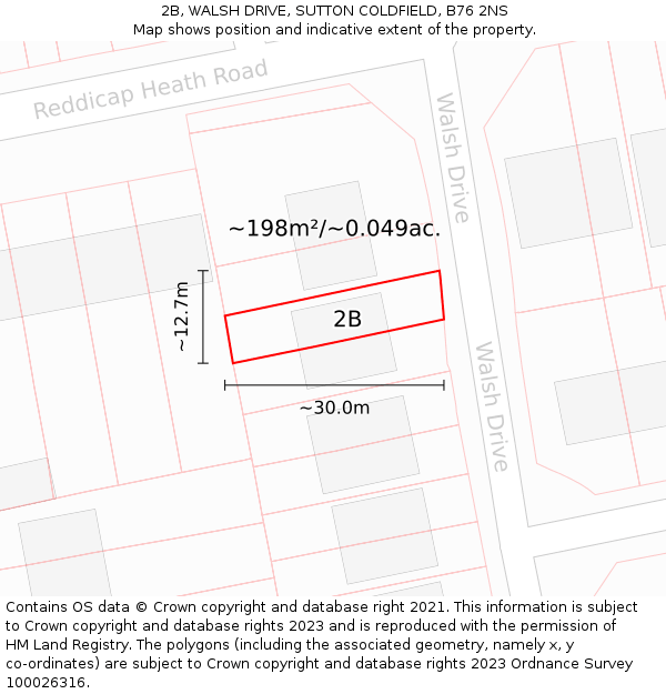2B, WALSH DRIVE, SUTTON COLDFIELD, B76 2NS: Plot and title map