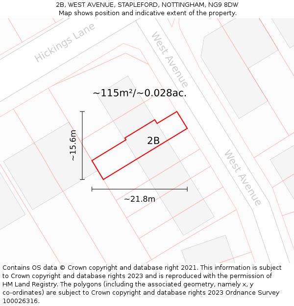 2B, WEST AVENUE, STAPLEFORD, NOTTINGHAM, NG9 8DW: Plot and title map