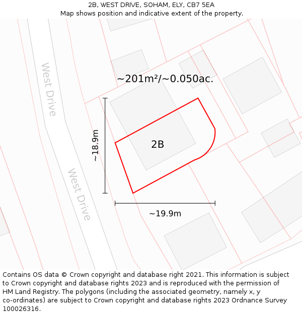 2B, WEST DRIVE, SOHAM, ELY, CB7 5EA: Plot and title map
