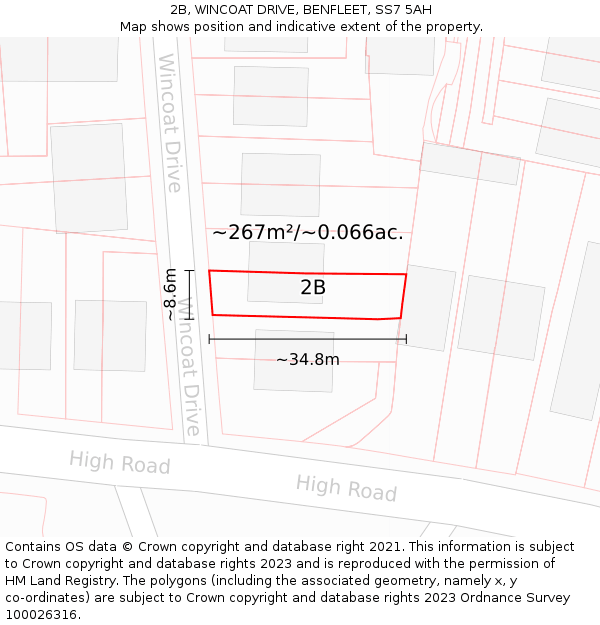 2B, WINCOAT DRIVE, BENFLEET, SS7 5AH: Plot and title map