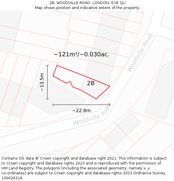 2B, WOODVILLE ROAD, LONDON, E18 1JU: Plot and title map