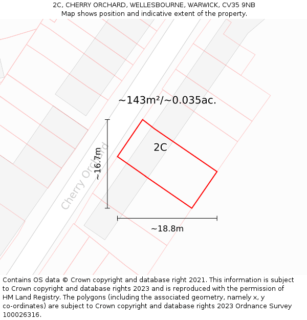 2C, CHERRY ORCHARD, WELLESBOURNE, WARWICK, CV35 9NB: Plot and title map