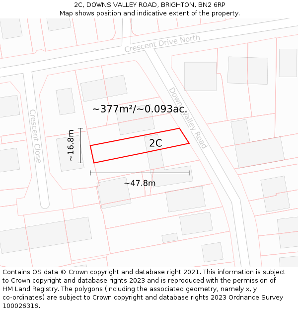 2C, DOWNS VALLEY ROAD, BRIGHTON, BN2 6RP: Plot and title map
