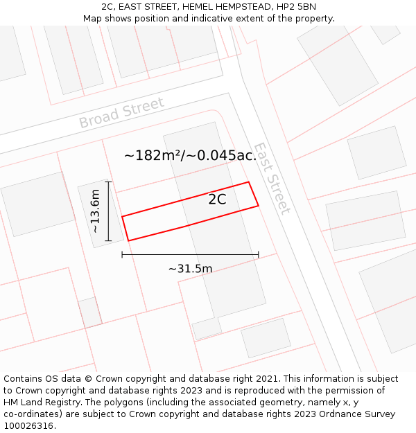 2C, EAST STREET, HEMEL HEMPSTEAD, HP2 5BN: Plot and title map