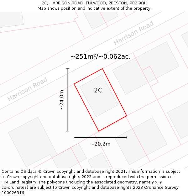 2C, HARRISON ROAD, FULWOOD, PRESTON, PR2 9QH: Plot and title map