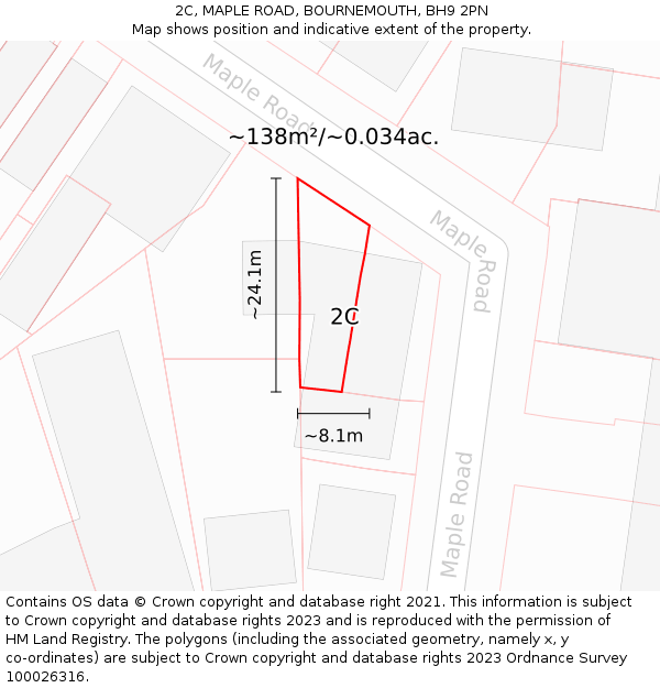 2C, MAPLE ROAD, BOURNEMOUTH, BH9 2PN: Plot and title map