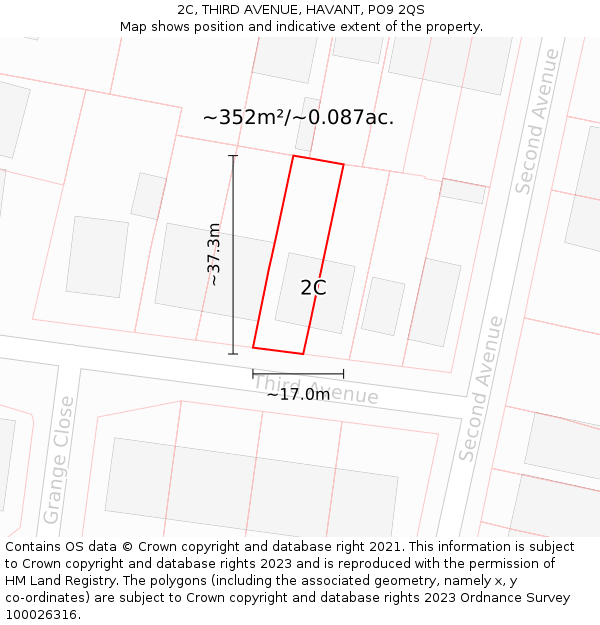 2C, THIRD AVENUE, HAVANT, PO9 2QS: Plot and title map