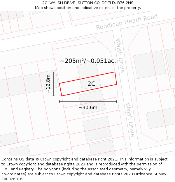 2C, WALSH DRIVE, SUTTON COLDFIELD, B76 2NS: Plot and title map