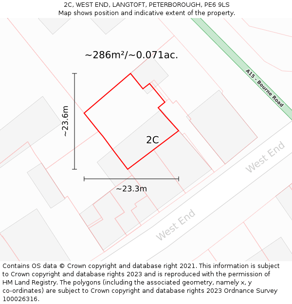 2C, WEST END, LANGTOFT, PETERBOROUGH, PE6 9LS: Plot and title map