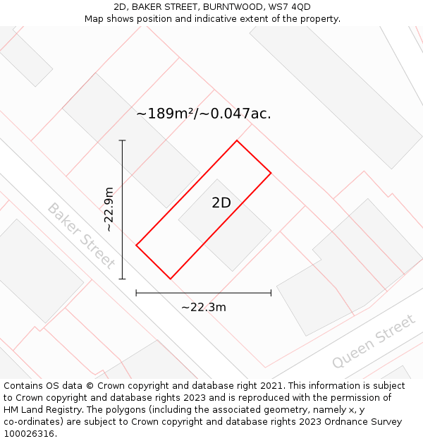 2D, BAKER STREET, BURNTWOOD, WS7 4QD: Plot and title map