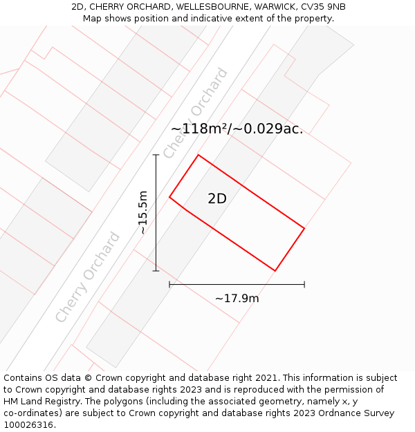 2D, CHERRY ORCHARD, WELLESBOURNE, WARWICK, CV35 9NB: Plot and title map