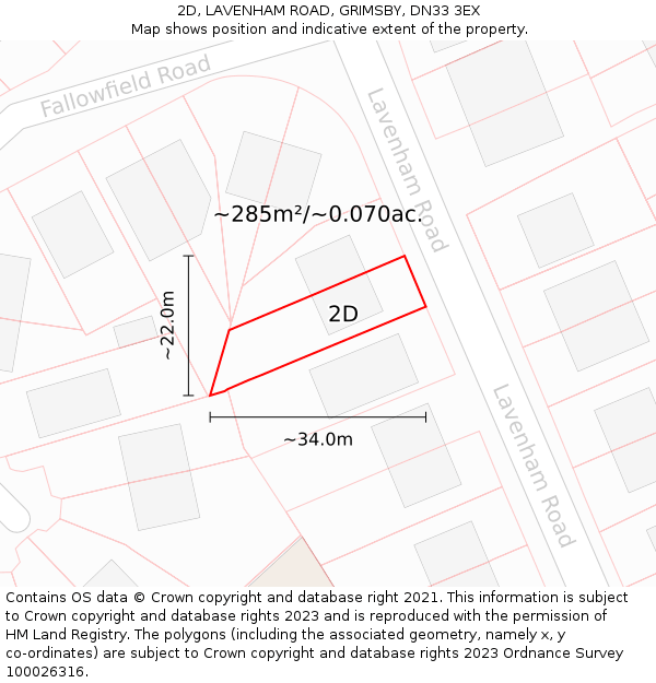 2D, LAVENHAM ROAD, GRIMSBY, DN33 3EX: Plot and title map