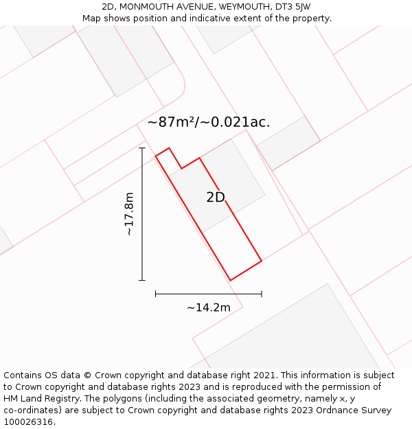 2D, MONMOUTH AVENUE, WEYMOUTH, DT3 5JW: Plot and title map