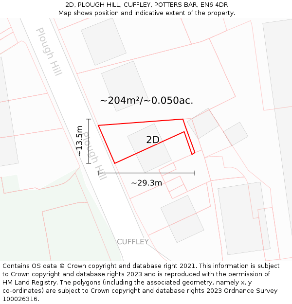 2D, PLOUGH HILL, CUFFLEY, POTTERS BAR, EN6 4DR: Plot and title map