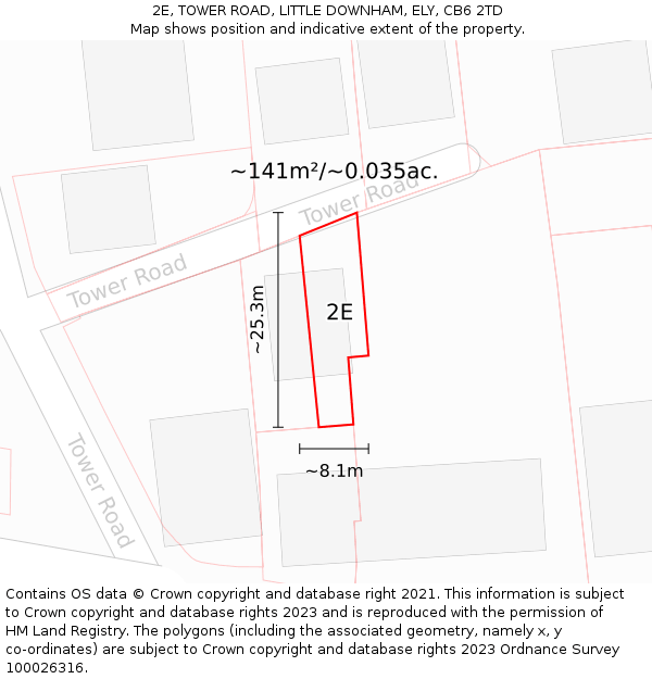 2E, TOWER ROAD, LITTLE DOWNHAM, ELY, CB6 2TD: Plot and title map