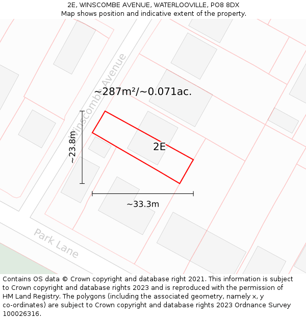 2E, WINSCOMBE AVENUE, WATERLOOVILLE, PO8 8DX: Plot and title map