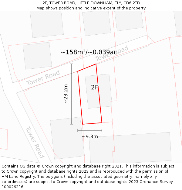 2F, TOWER ROAD, LITTLE DOWNHAM, ELY, CB6 2TD: Plot and title map