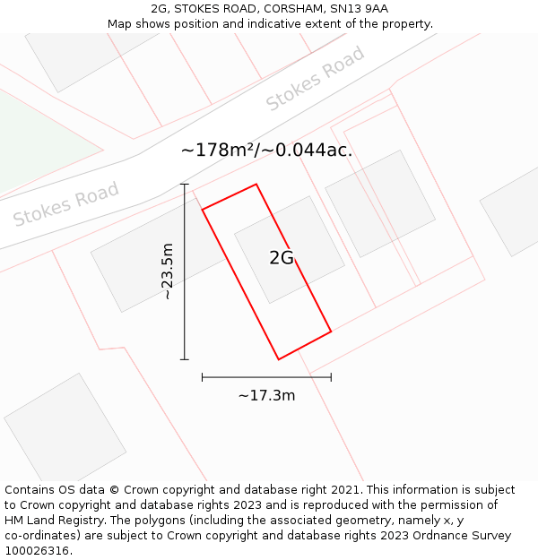2G, STOKES ROAD, CORSHAM, SN13 9AA: Plot and title map