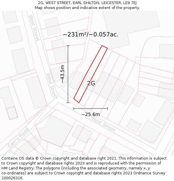 2G, WEST STREET, EARL SHILTON, LEICESTER, LE9 7EJ: Plot and title map