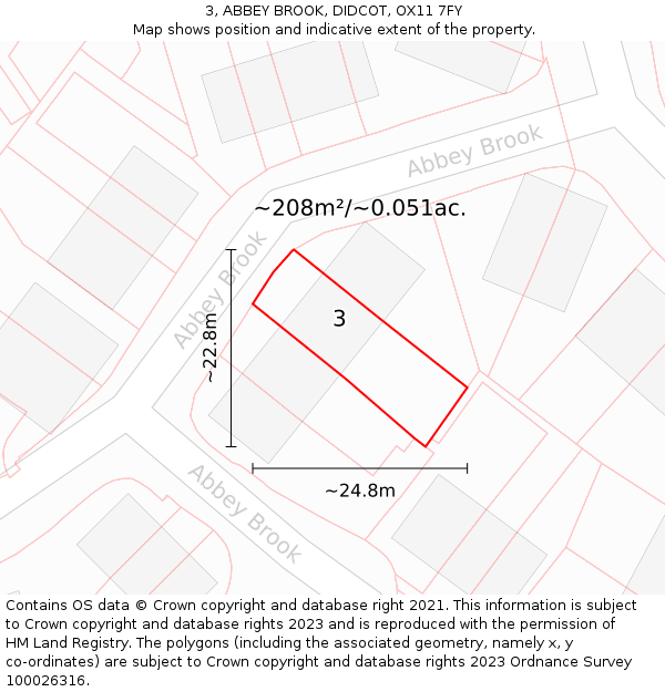 3, ABBEY BROOK, DIDCOT, OX11 7FY: Plot and title map