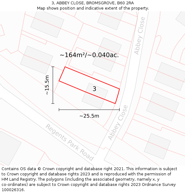 3, ABBEY CLOSE, BROMSGROVE, B60 2RA: Plot and title map