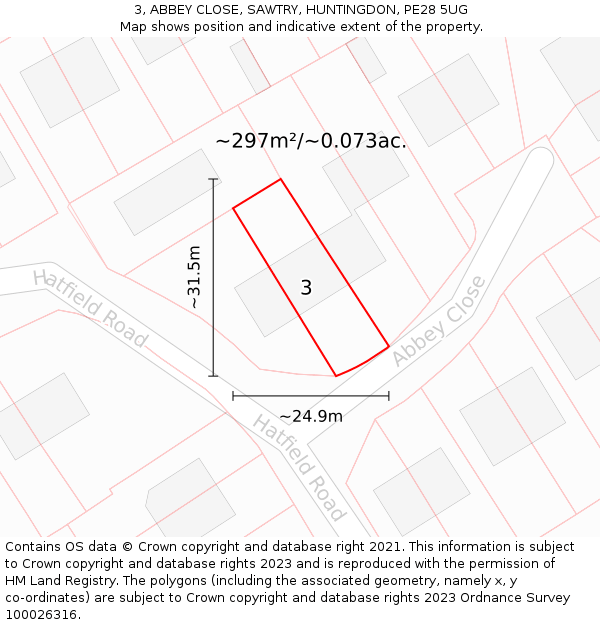 3, ABBEY CLOSE, SAWTRY, HUNTINGDON, PE28 5UG: Plot and title map