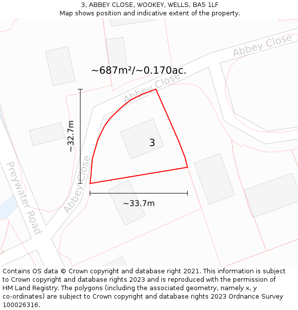 3, ABBEY CLOSE, WOOKEY, WELLS, BA5 1LF: Plot and title map