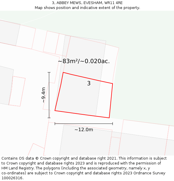 3, ABBEY MEWS, EVESHAM, WR11 4RE: Plot and title map