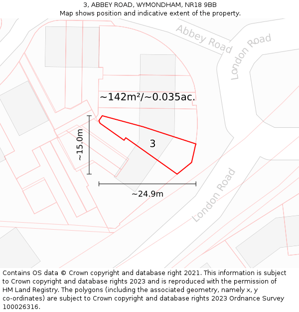 3, ABBEY ROAD, WYMONDHAM, NR18 9BB: Plot and title map