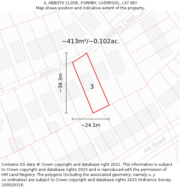 3, ABBOTS CLOSE, FORMBY, LIVERPOOL, L37 6EY: Plot and title map