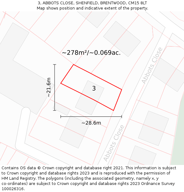 3, ABBOTS CLOSE, SHENFIELD, BRENTWOOD, CM15 8LT: Plot and title map