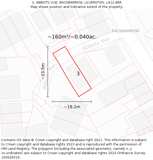 3, ABBOTS VUE, BACKBARROW, ULVERSTON, LA12 8RA: Plot and title map