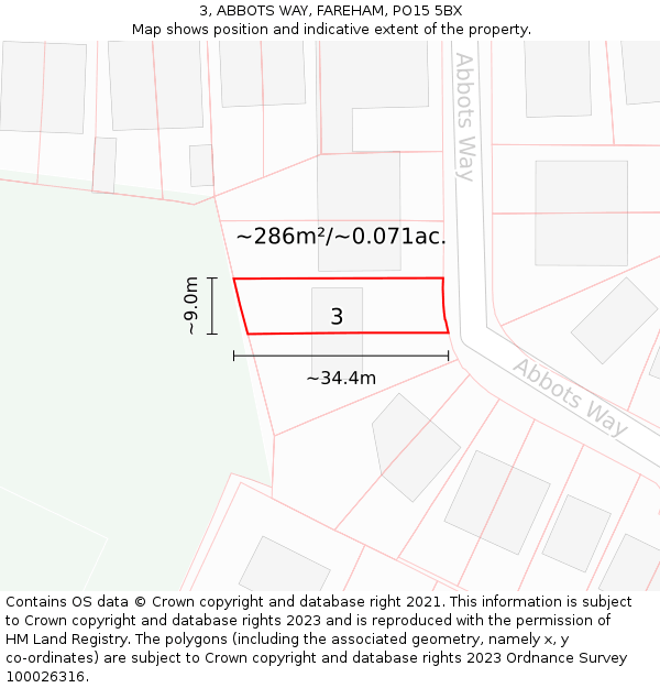 3, ABBOTS WAY, FAREHAM, PO15 5BX: Plot and title map