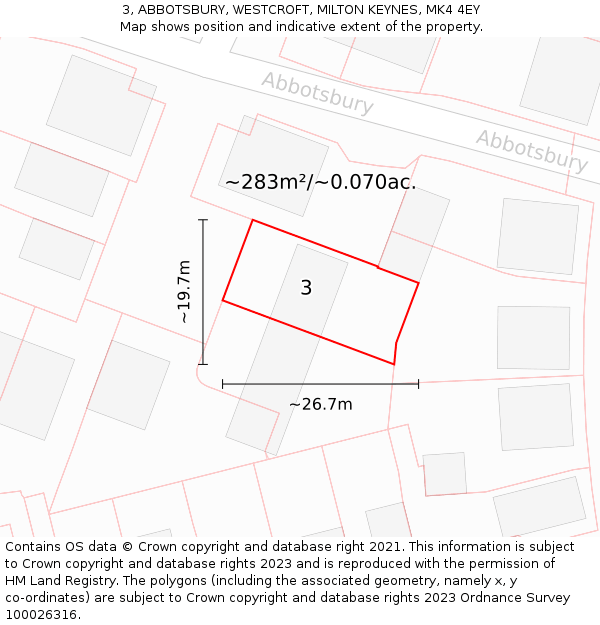 3, ABBOTSBURY, WESTCROFT, MILTON KEYNES, MK4 4EY: Plot and title map