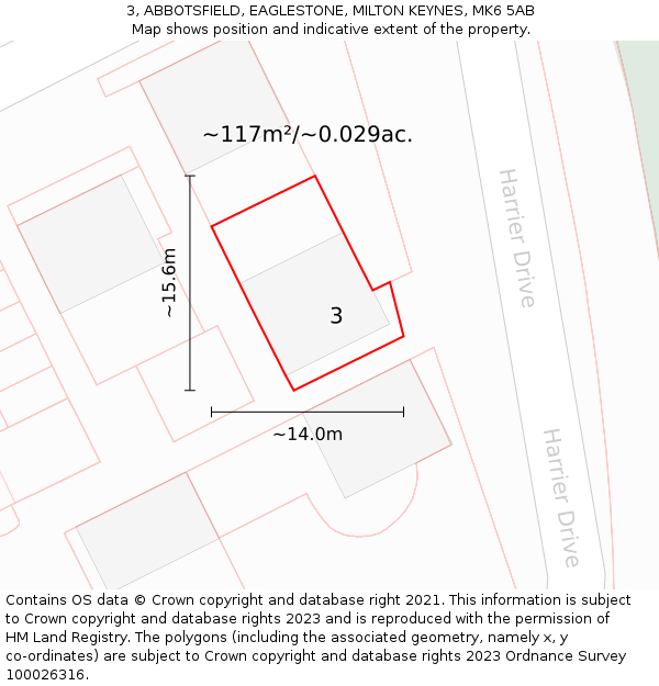 3, ABBOTSFIELD, EAGLESTONE, MILTON KEYNES, MK6 5AB: Plot and title map