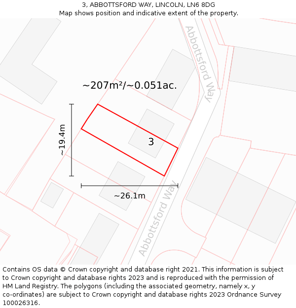 3, ABBOTTSFORD WAY, LINCOLN, LN6 8DG: Plot and title map