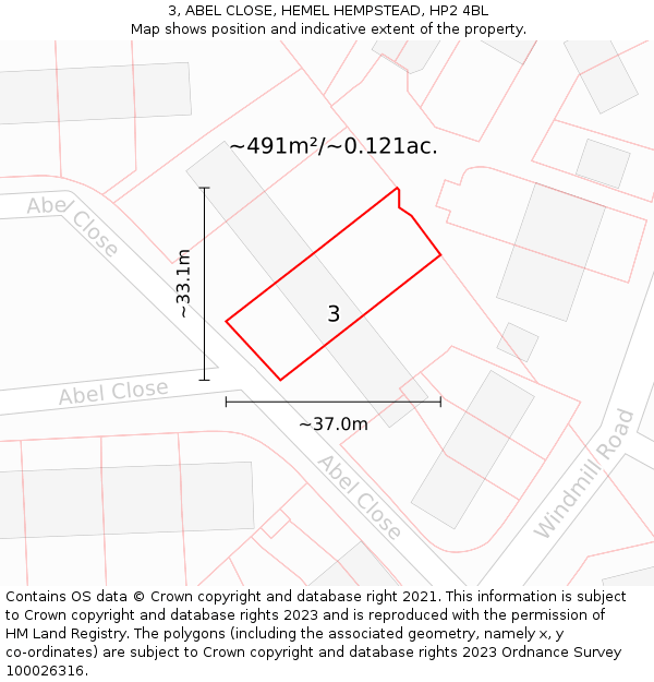 3, ABEL CLOSE, HEMEL HEMPSTEAD, HP2 4BL: Plot and title map