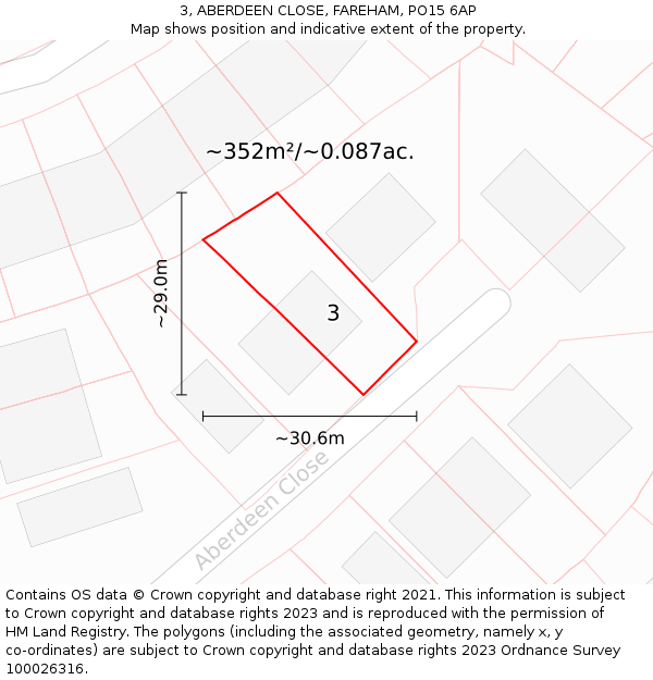 3, ABERDEEN CLOSE, FAREHAM, PO15 6AP: Plot and title map