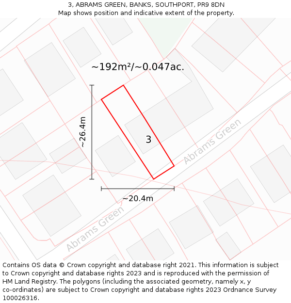 3, ABRAMS GREEN, BANKS, SOUTHPORT, PR9 8DN: Plot and title map