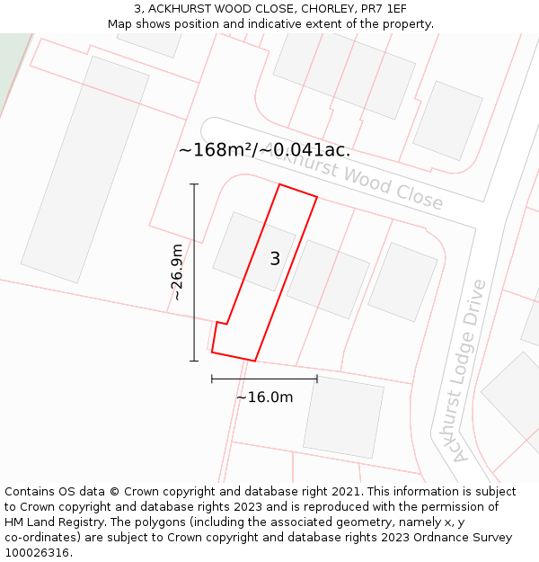 3, ACKHURST WOOD CLOSE, CHORLEY, PR7 1EF: Plot and title map