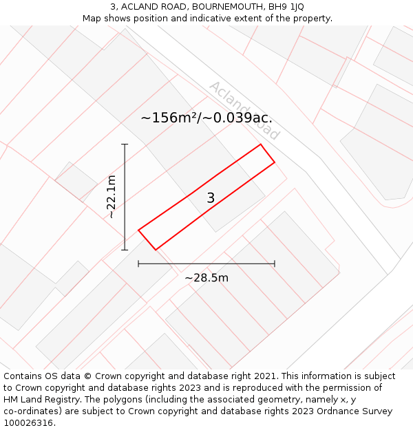 3, ACLAND ROAD, BOURNEMOUTH, BH9 1JQ: Plot and title map