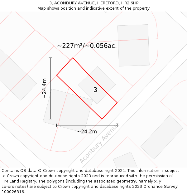 3, ACONBURY AVENUE, HEREFORD, HR2 6HP: Plot and title map